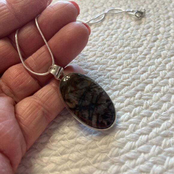 Natural PICASSO JASPER Handmade Sterling 925 Pendant/Chain #943D - Picture 3 of 3